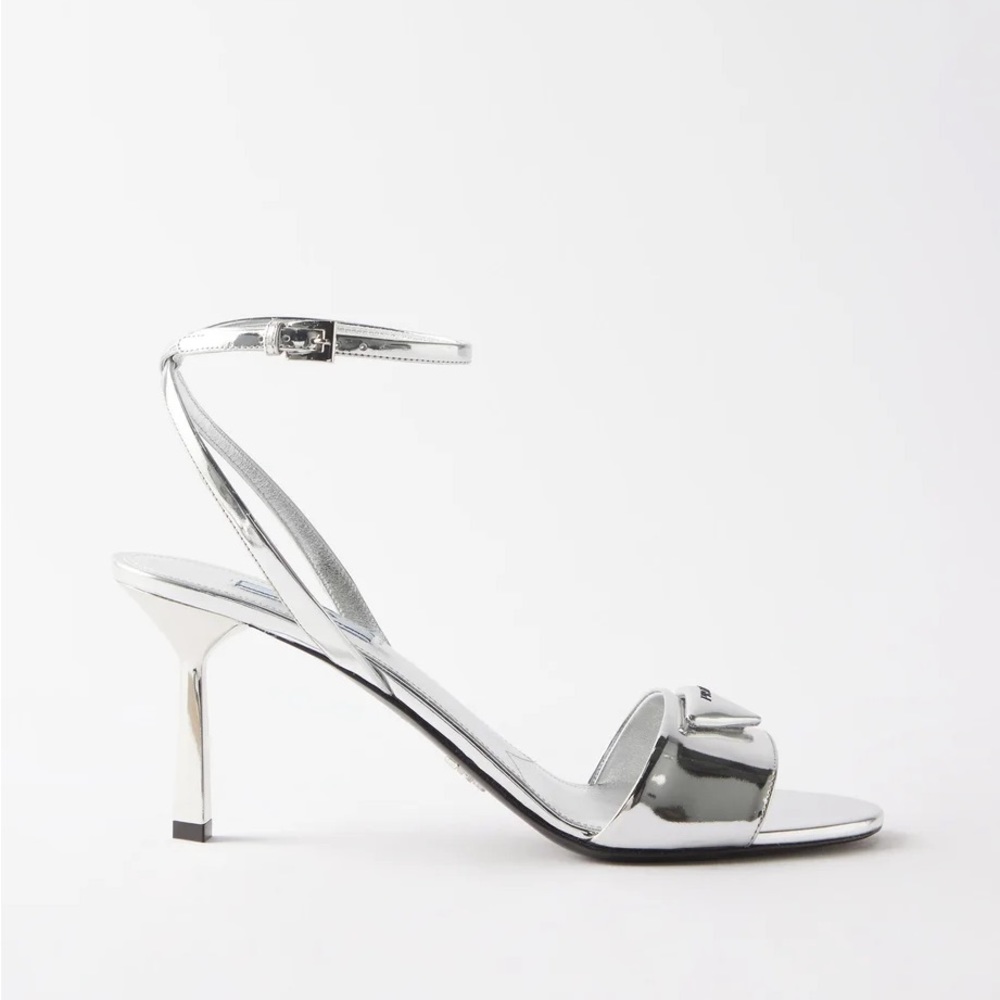 PRADA Metallic Leather Logo Sandals Women’s Size EU: 42  Worn